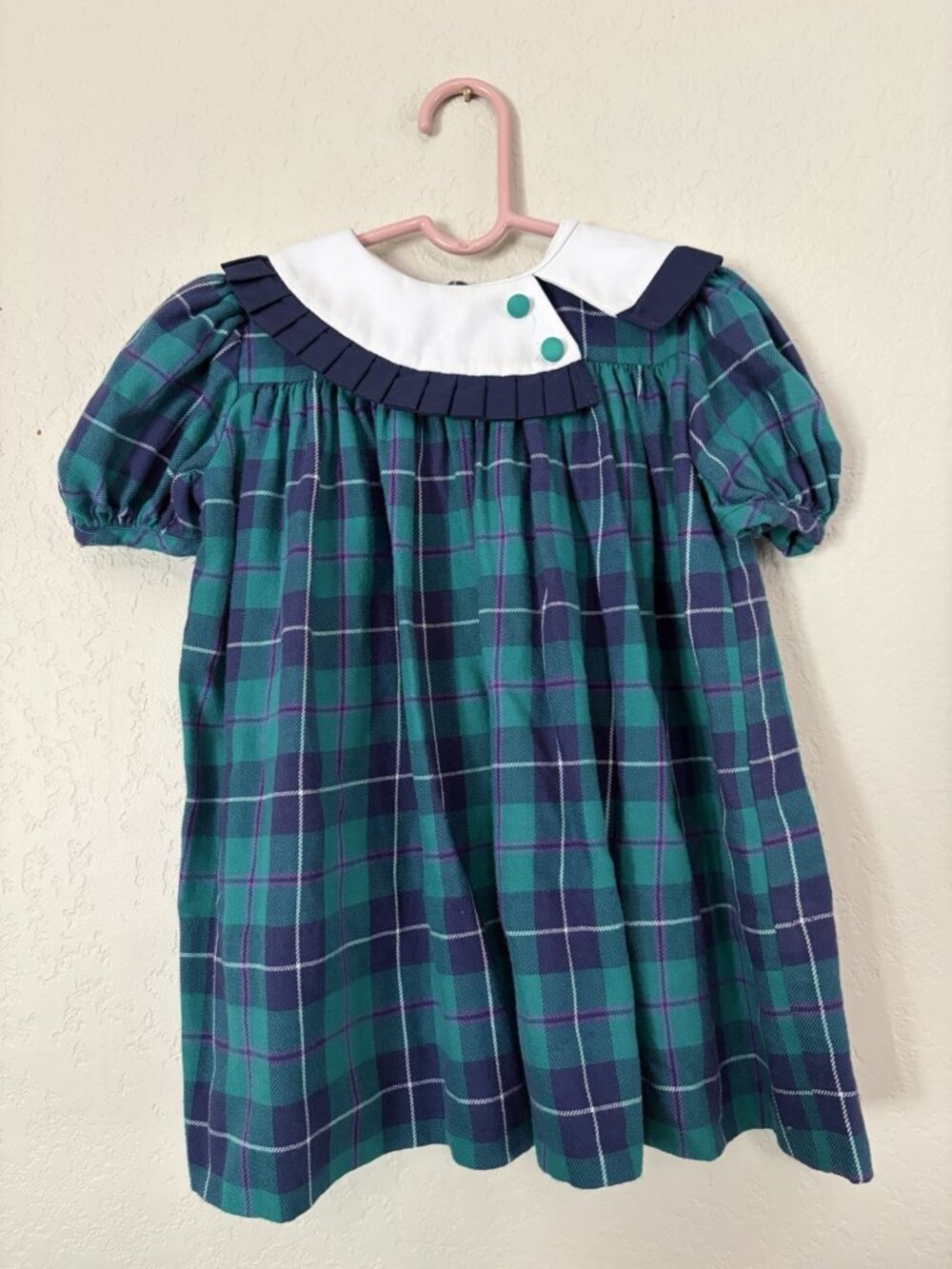 Vintage Monday’s Child Toddler Plaid Dress Peter Pan Collar Sz 2T Made In USA